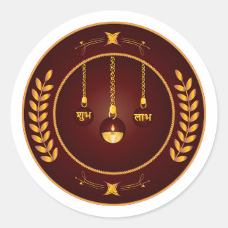 Gyllene Shubh Labh Diya Runt Klistermärke