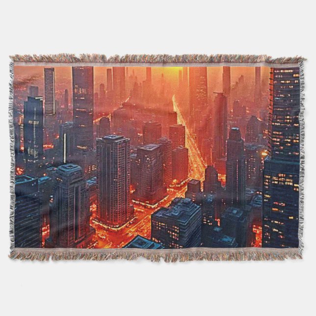 Gyllene Skyline: Strålande Stadssolnedgångskonst Filt (Framsidan)