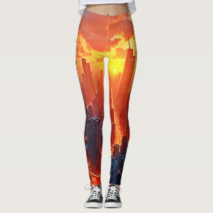 Gyllene Skyline: Strålande Stadssolnedgångskonst Leggings