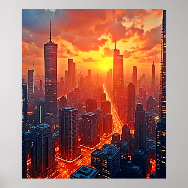 Gyllene Skyline: Strålande Stadssolnedgångskonst Poster (Framsidan)