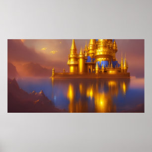 Gyllene slott guld blå fantasy magisk 3 poster