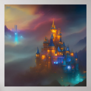 Gyllene slott guld blå fantasy magisk 5 poster