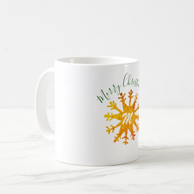 Gyllene Snöflinga Monogram Festlig Kaffemugg (Framsida vänster)