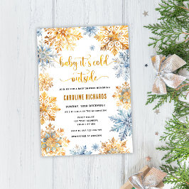 Gyllene snöflinga vinter baby shower inbjudningar