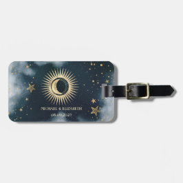 Gyllene Sol, Måne, Stjärnor Nattlig Himmel Bagagebricka