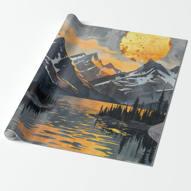 Gyllene sol över snöiga berg – Boho vildmark Presentpapper (Utrullad)
