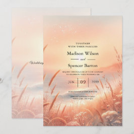 Gyllene solnedgång äng strand bröllop inbjudningar