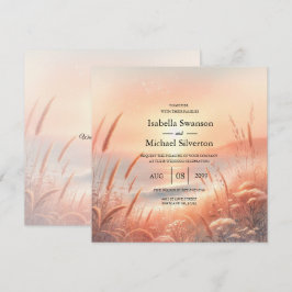 Gyllene solnedgång äng strand bröllop inbjudningar