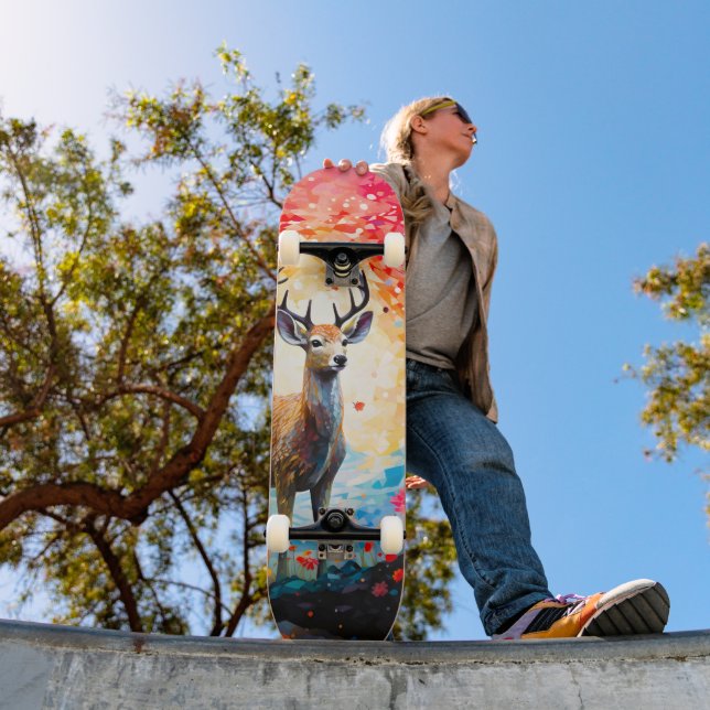 Gyllene solnedgång Blommig Höst Skog Hjort Mini Skateboard Bräda 18,5 Cm (Utomhus 1)