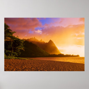 Gyllene solnedgång på stranden, Hawaii Poster