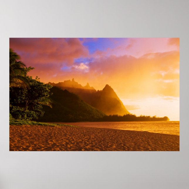 Gyllene solnedgång på stranden, Hawaii Poster (Framsidan)