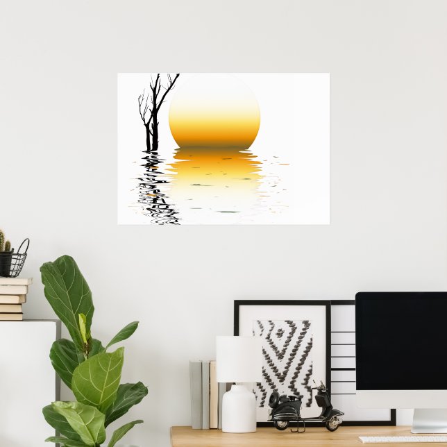 Gyllene solnedgångsreflektion en lugn mural poster (Hemmakontoret)