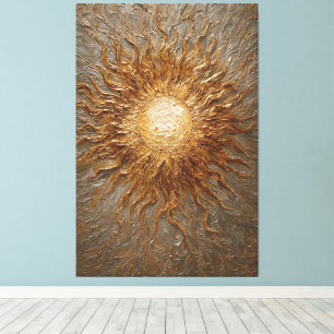 Gyllene solstrålning Texturerad Abstrakt Vägg Ar Canvastryck