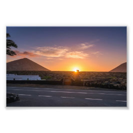 Gyllene soluppgång över Lanzarote vulkaniska vingå Fototryck
