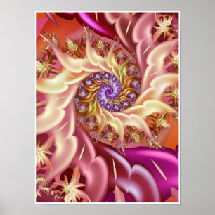 Gyllene Spiral Rosafärgad Virvel Abstrakt Fraktal Poster