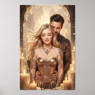 Gyllene stearinljusromantisk dagdrömmsposter poster