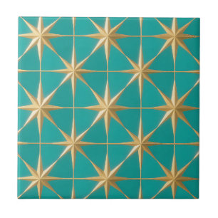 Gyllene stjärnexplosion geometrisk teal mitten av kakelplatta