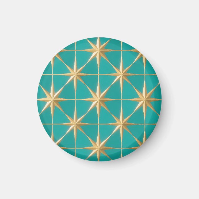 Gyllene stjärnexplosion geometrisk teal mitten av  magnet (Framsidan)