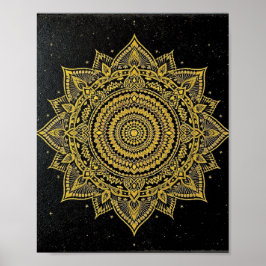 Gyllene Stjärnexplosion Mandala på Svart Poster