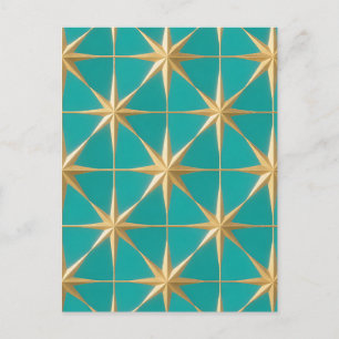 Gyllene stjärnexplosioner geometrisk teal mitten a vykort