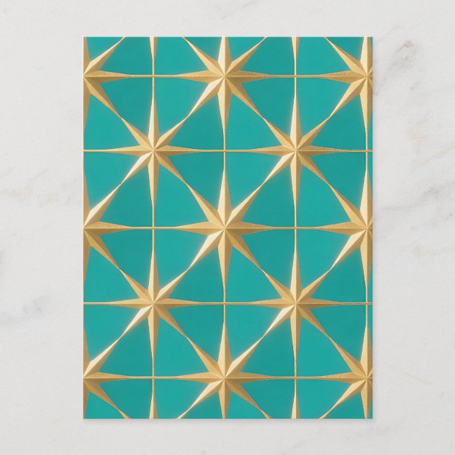 Gyllene stjärnexplosioner geometrisk teal mitten a vykort (Framsida)