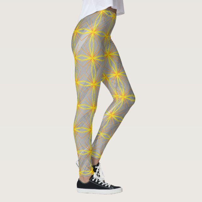 Gyllene Stjärnkors på Grå Vågor Leggings (Höger)