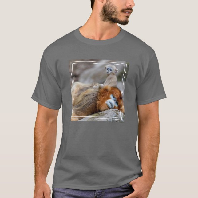 Gyllene stumpnäsa apa pappa med bebis t shirt (Framsida)