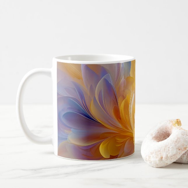 Gyllene symfoni av blommande abstrakta kronblad kaffemugg (Med munk)