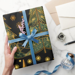 Gyllene tallar på julpapper för midnatt