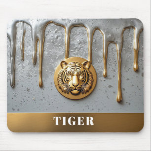 Gyllene Tiger Ansikte Med Droppande Metall 🐯 Musmatta