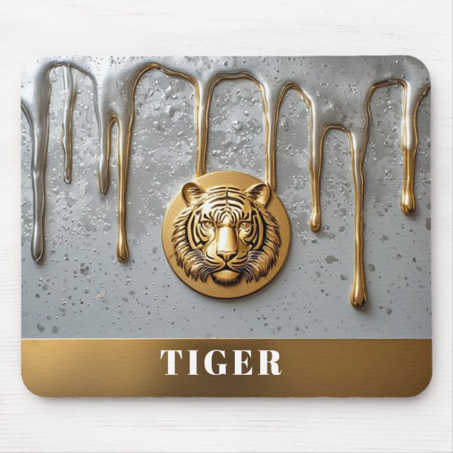 Gyllene Tiger Ansikte Med Droppande Metall 🐯 Musmatta (Framsidan)