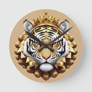 Gyllene Tiger Crest Emblem Rund Klocka