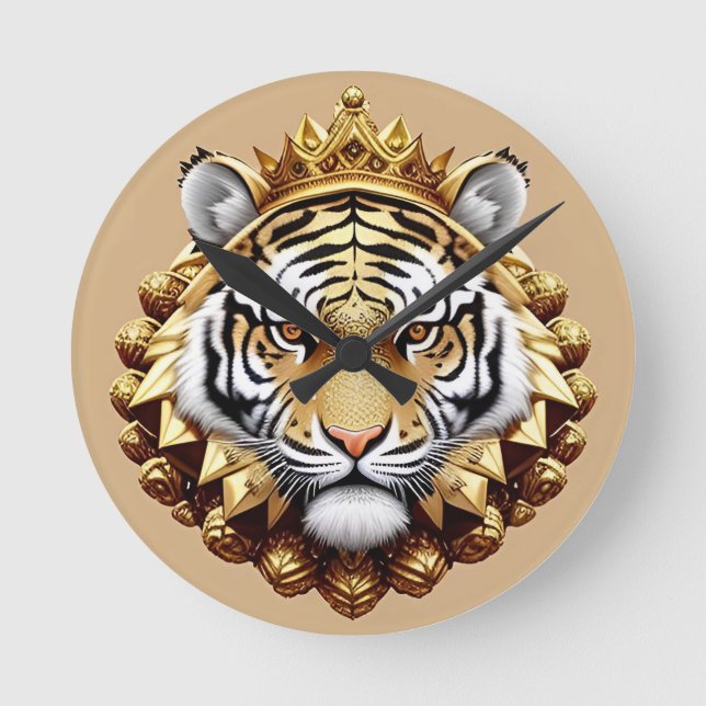 Gyllene Tiger Crest Emblem Rund Klocka (Framsida)