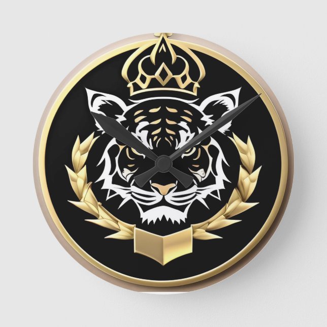 Gyllene Tiger Crest Emblem Rund Klocka (Framsida)
