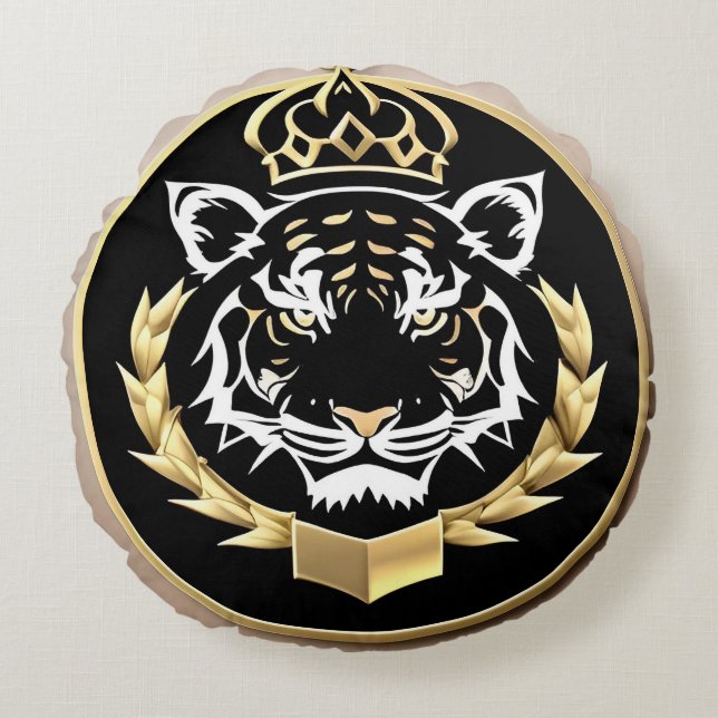 Gyllene Tiger Crest Emblem Rund Kudde (Framsidan)