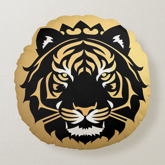 Gyllene Tiger Crest Emblem Rund Kudde (Framsidan)