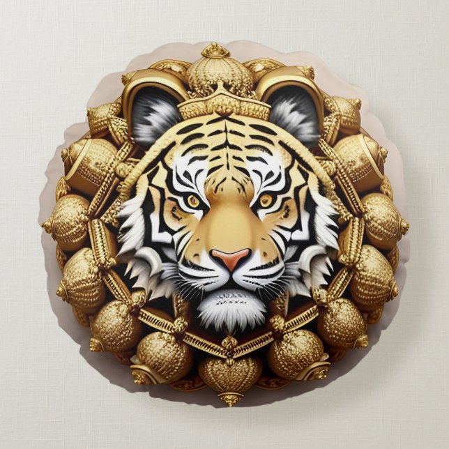 Gyllene Tiger Crest Emblem Rund Kudde (Framsidan)
