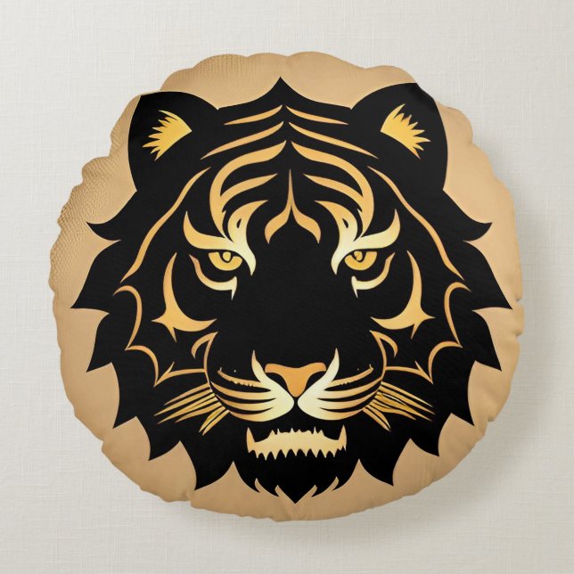 Gyllene Tiger Crest Emblem Rund Kudde (Framsidan)