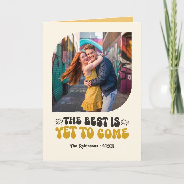 Gyllene timmars glöd Champagne Retro Nyår Foto Helgkort (Framsida)