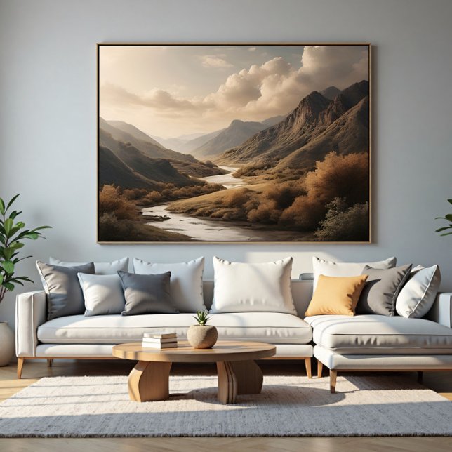 Gyllene timme Berg Floddal Landskapsbild Poster (Skapare uppladdad)