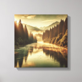 Gyllene timme i gammal höstskog på canvas