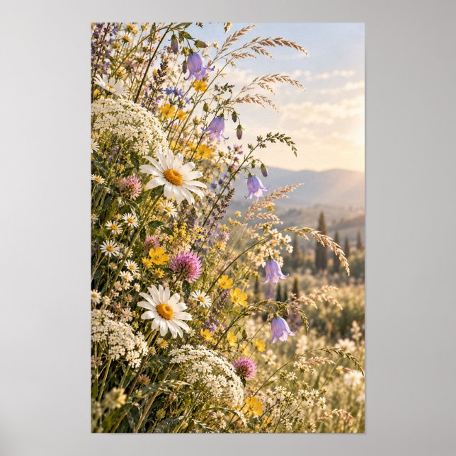 Gyllene Timme Vildblommeäng Berg Väggkonst (Framsidan)