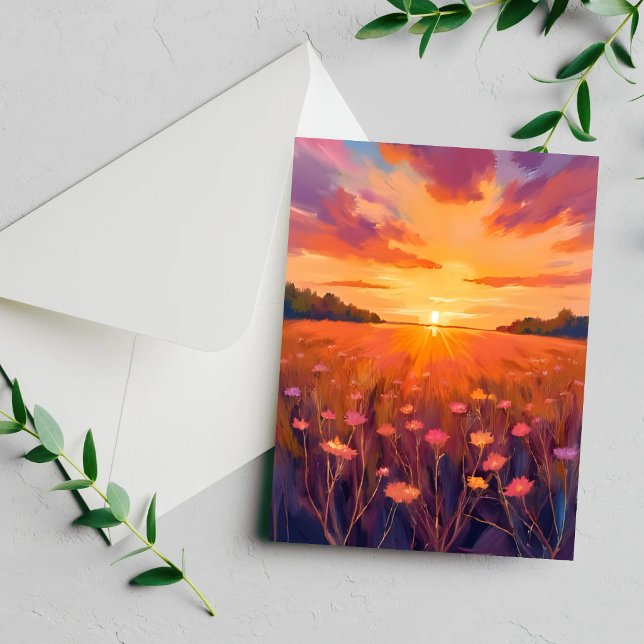 Gyllene Timmen Blomsterfält Vattenfärg Solnedgångs (Skapare uppladdad)