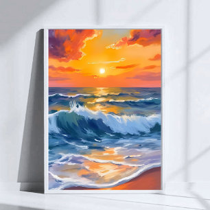 Gyllene Timmen Strand Solnedgång Kust Poster