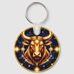 Gyllene tjur med kosmisk zodiakussymbol nyckelring