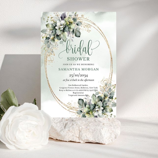 Gyllene Trädgård Grönska Guld Bröllopsfest Inbjuda Inbjudningar (Golden Garden Greenery Gold Bridal Shower Invitation)