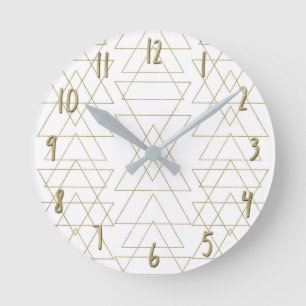 Gyllene trianglar Chic Vit Modern Glamour Rund Klocka