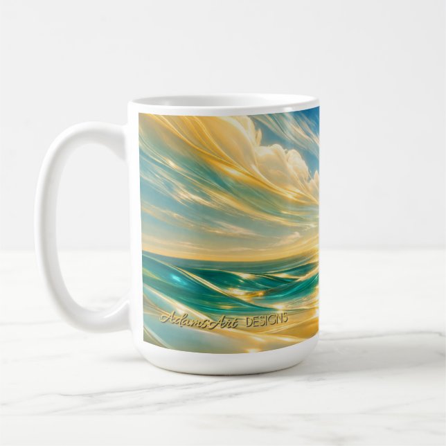 Gyllene Turkos Havsvågor Solnedgång Kaffemugg (Vänster)