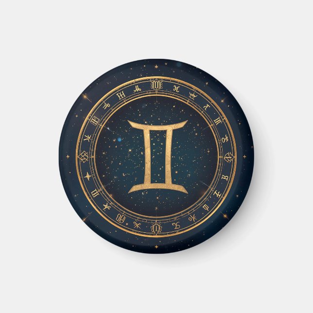 Gyllene Tvillingarnas Zodiakcirkel Med Stjärnklar  Magnet (Framsidan)