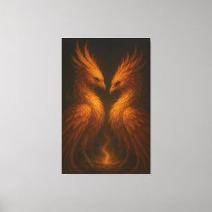 Gyllene Tvillingfågel Fenix • Lyx Fin Konst Canvas